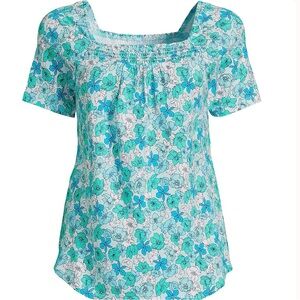 Land’s End Short Sleeve Light Weight Smocked Square Neck Top NWT Size Large
